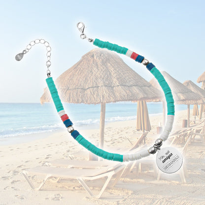 Cheville personnalisable perles colorées et médaille argent