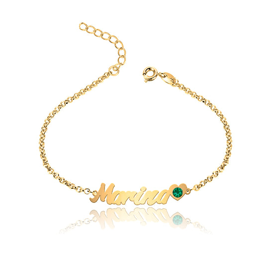Bracelet de Cheville Prénom et Pierre de Naissance, cadeau pour elle, argent plaqué or