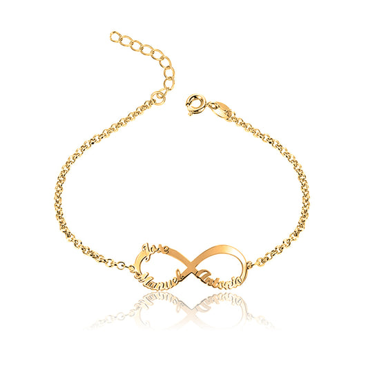 Bracelet de Cheville Infini, jusqu'à 4 prénoms gravés, argent plaqué or