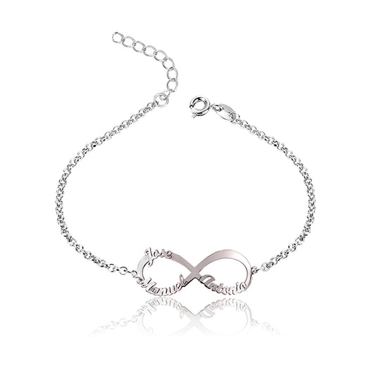 Bracelet de Cheville Infini, jusqu'à 4 prénoms gravés, argent 925