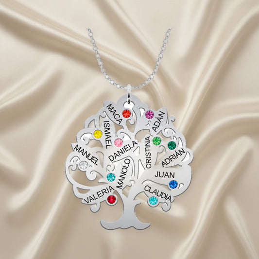 Collier Arbre de Vie Argent 925 - 11 Prénoms et Pierres de Naissance