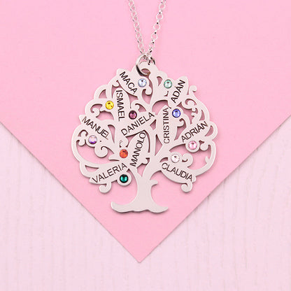 Collier Arbre de Vie Argent 925 - 11 Prénoms et Pierres de Naissance