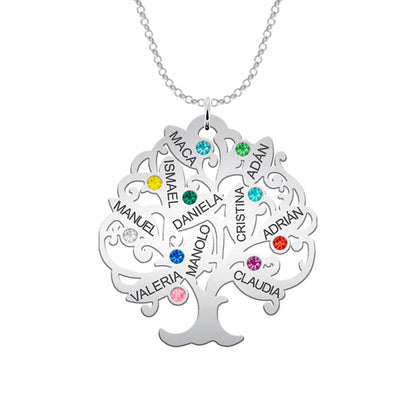 Collier Arbre de Vie Argent 925 - 11 Prénoms et Pierres de Naissance