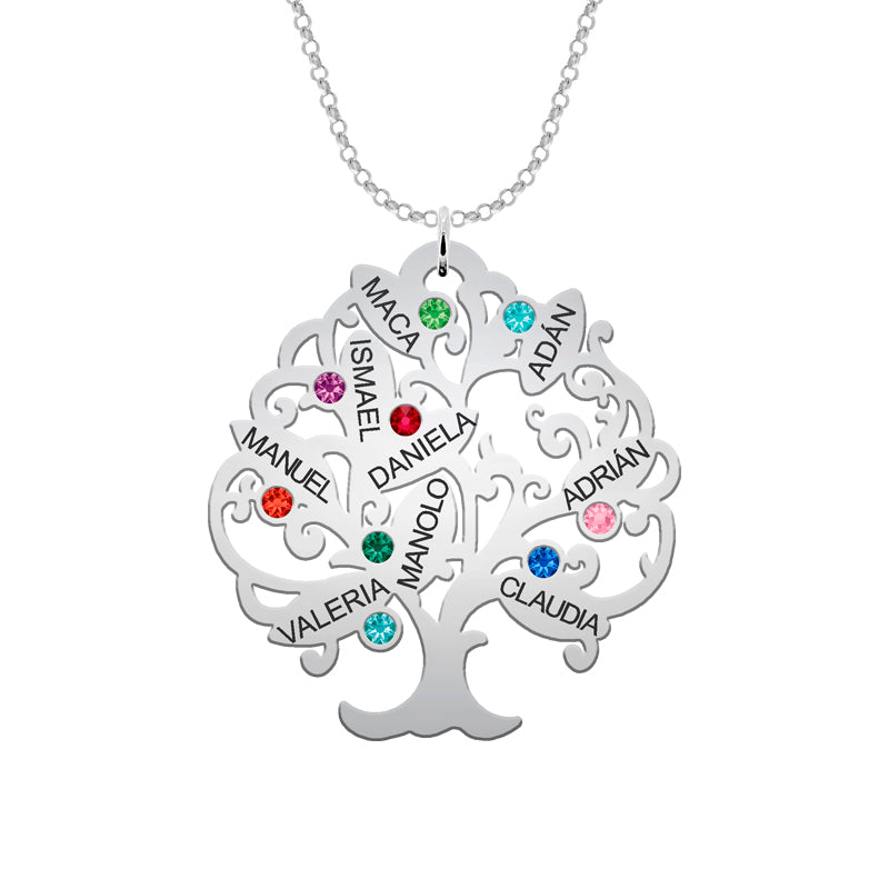 Collier Arbre de Vie Argent 925 - 11 Prénoms et Pierres de Naissance