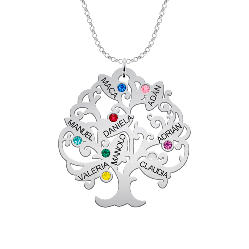 Collier Arbre de Vie Argent 925 - 11 Prénoms et Pierres de Naissance