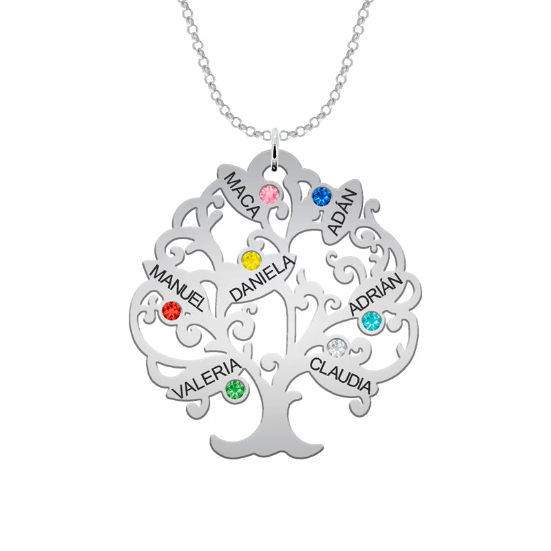 Collier Arbre de Vie Argent 925 - 11 Prénoms et Pierres de Naissance