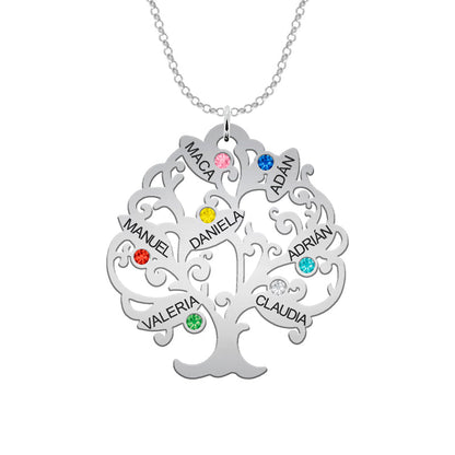 Collier Arbre de Vie Argent 925 - 11 Prénoms et Pierres de Naissance