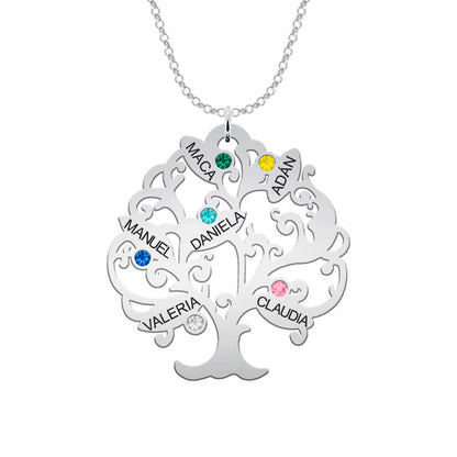 Collier Arbre de Vie Argent 925 - 11 Prénoms et Pierres de Naissance