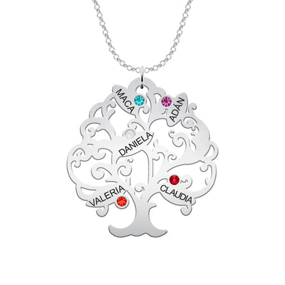 Collier Arbre de Vie Argent 925 - 11 Prénoms et Pierres de Naissance