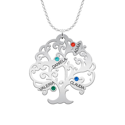 Collier Arbre de Vie Argent 925 - 11 Prénoms et Pierres de Naissance