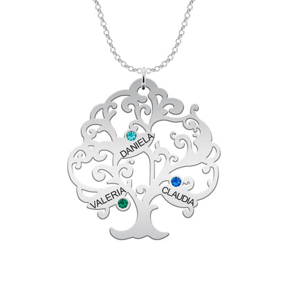 Collier Arbre de Vie Argent 925 - 11 Prénoms et Pierres de Naissance