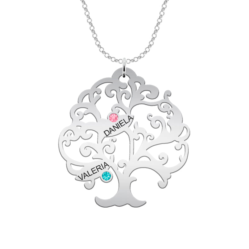 Collier Arbre de Vie Argent 925 - 11 Prénoms et Pierres de Naissance