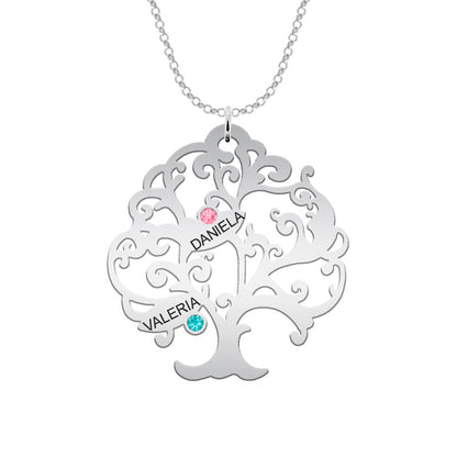 Collier Arbre de Vie Argent 925 - 11 Prénoms et Pierres de Naissance