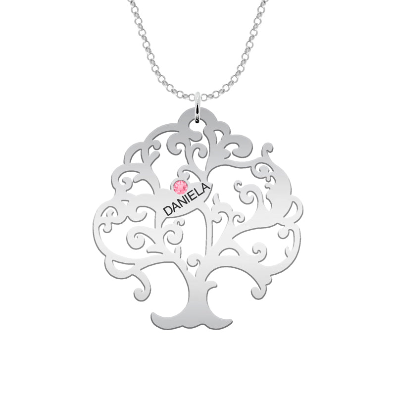 Collier Arbre de Vie Argent 925 - 11 Prénoms et Pierres de Naissance