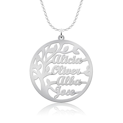 Collier Maman Arbre de Vie, jusqu'à 4 prénoms d'enfants gravés, argent 925