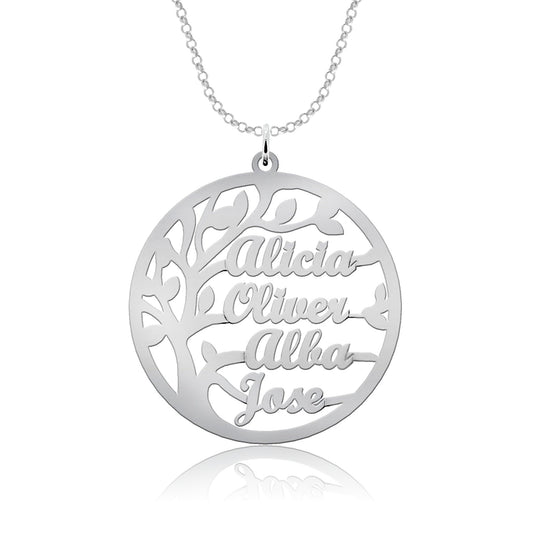 Collier Maman Arbre de Vie, jusqu'à 4 prénoms d'enfants gravés, argent 925