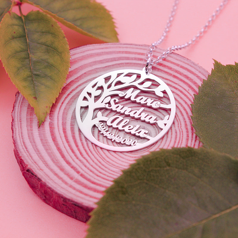 Collier Arbre de Vie Argent 925 personnalisable jusqu'à 4 prénoms