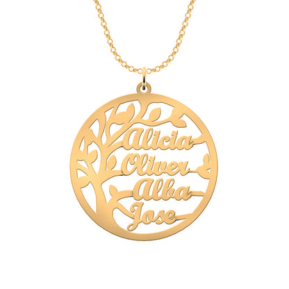 Collier Arbre de Vie argent 925 plaqué or avec prénoms
