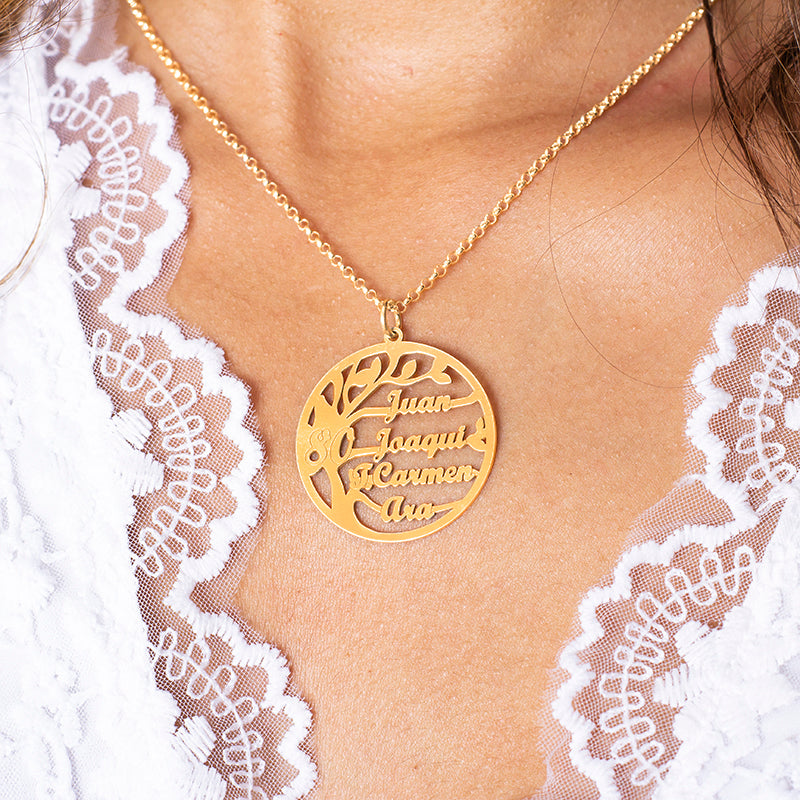Collier Arbre de Vie argent 925 plaqué or avec prénoms