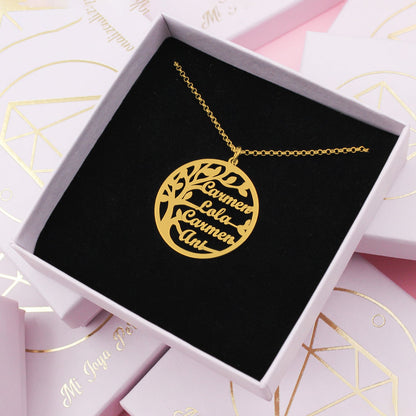Collier Arbre de Vie argent 925 plaqué or avec prénoms