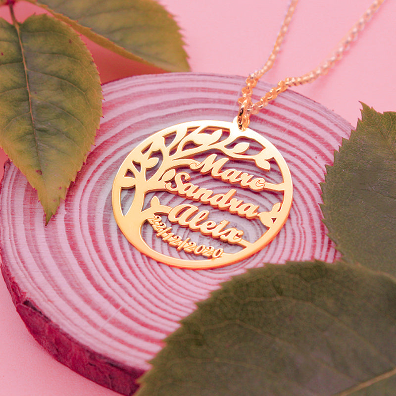 Collier Arbre de Vie argent 925 plaqué or avec prénoms