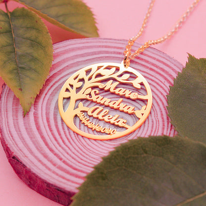 Collier Arbre de Vie argent 925 plaqué or avec prénoms