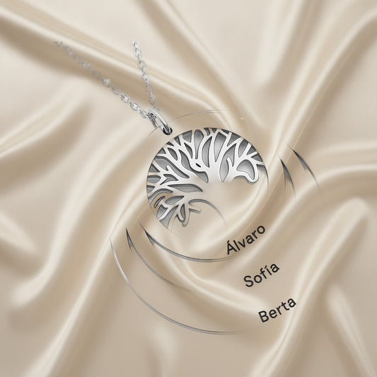 Collier Arbre de Vie en Argent 925 avec 3 Anneaux à Personnaliser