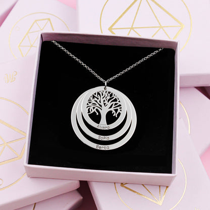 Collier Arbre de Vie en Argent 925 avec 3 Anneaux à Personnaliser