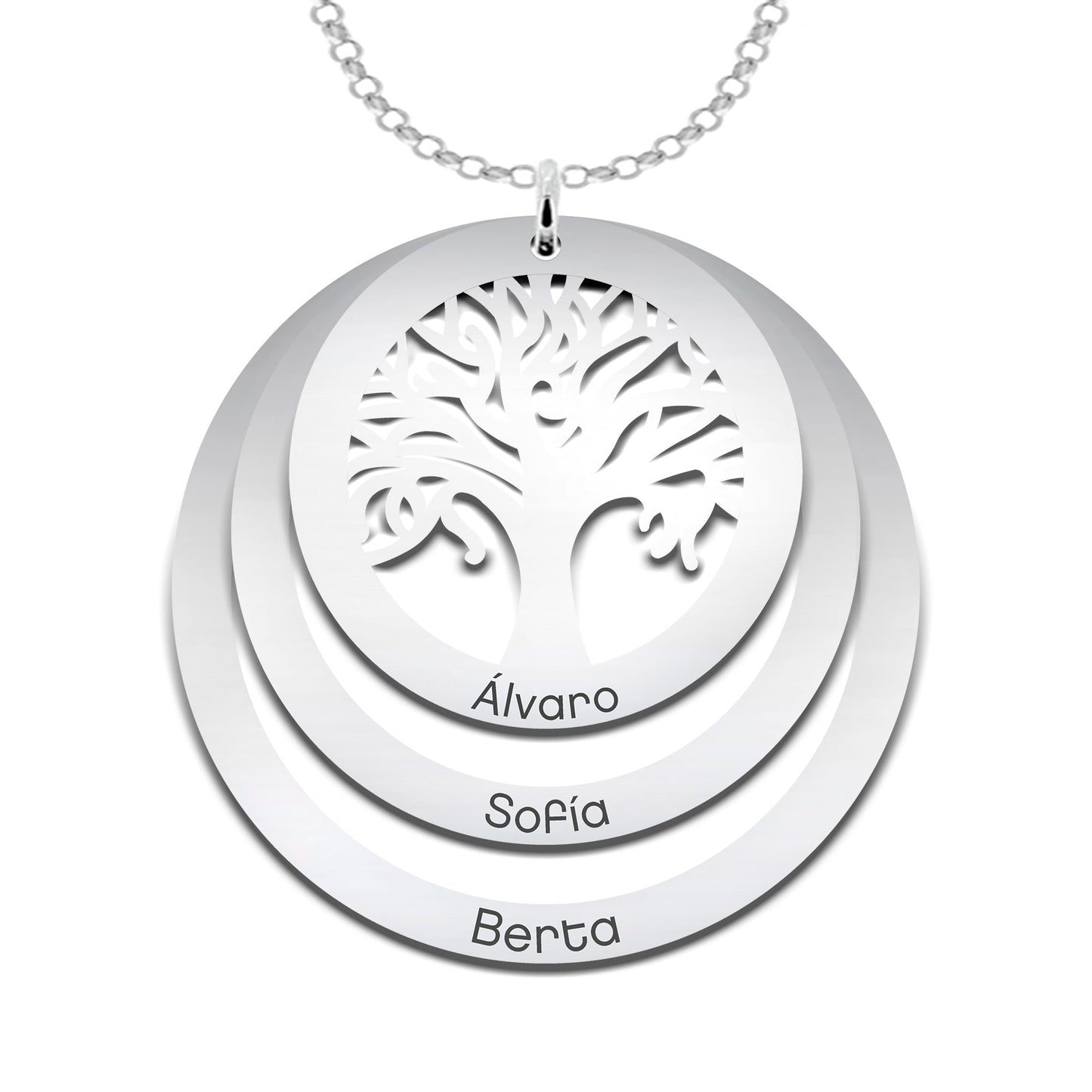 Collier Arbre de Vie en Argent 925 avec 3 Anneaux à Personnaliser