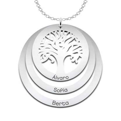 Collier Arbre de Vie en Argent 925 avec 3 Anneaux à Personnaliser