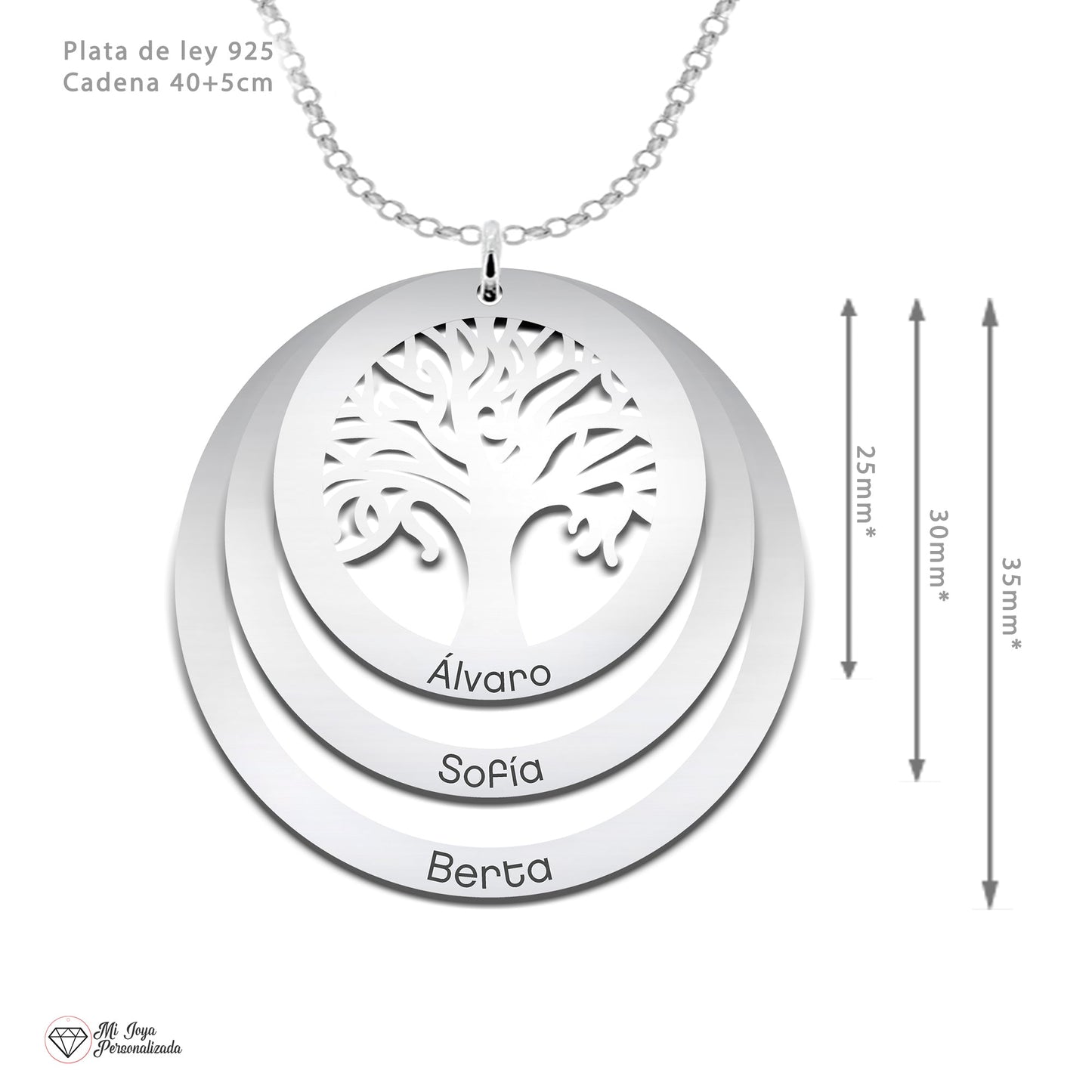 Collier Arbre de Vie en Argent 925 avec 3 Anneaux à Personnaliser
