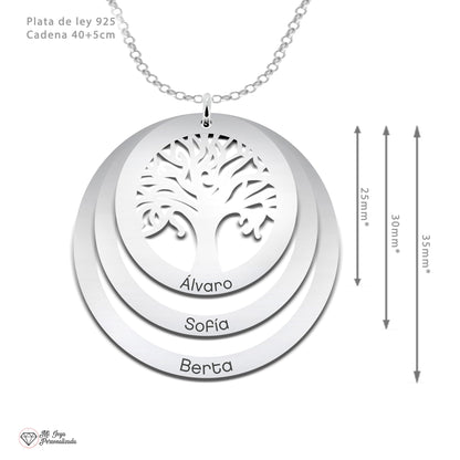 Collier Arbre de Vie en Argent 925 avec 3 Anneaux à Personnaliser