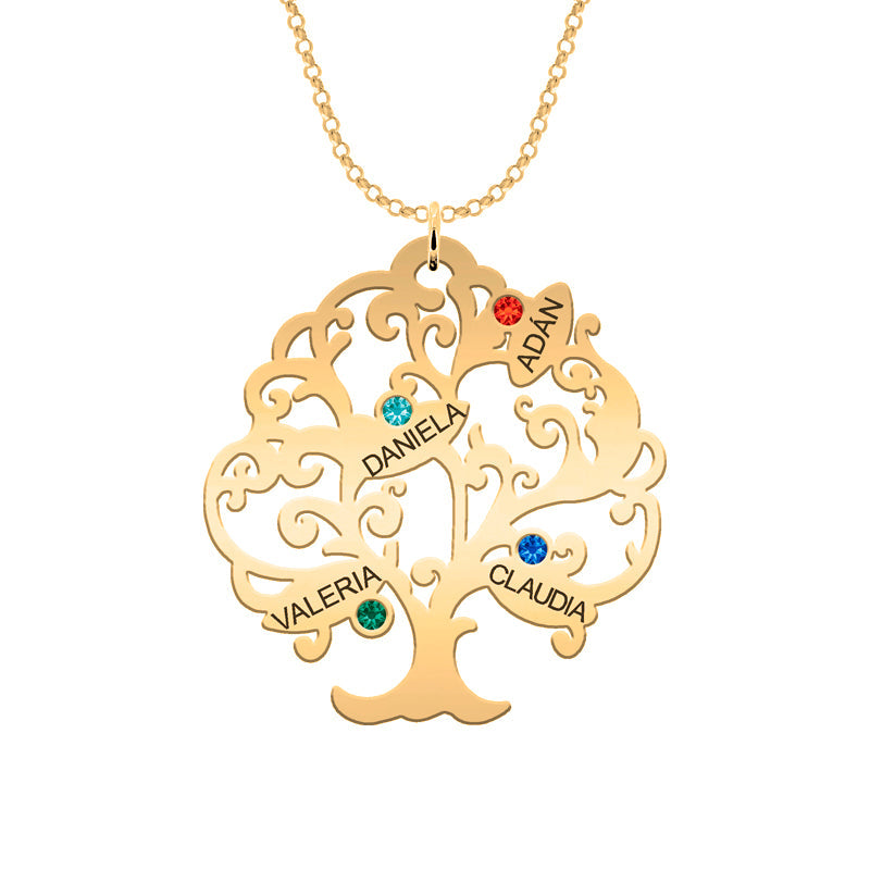 Collier Arbre de Vie personnalisable 11 noms et pierres de naissance