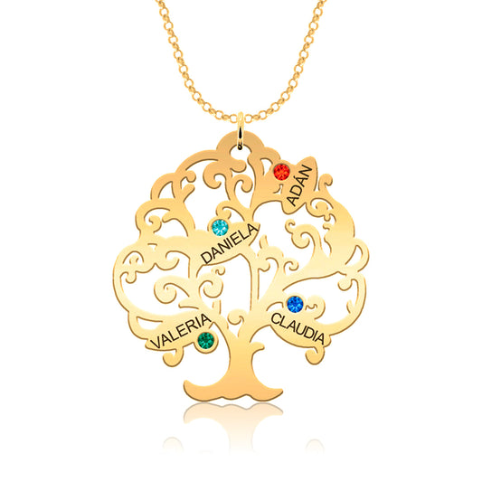 Collier Arbre de Vie personnalisable 11 noms et pierres de naissance