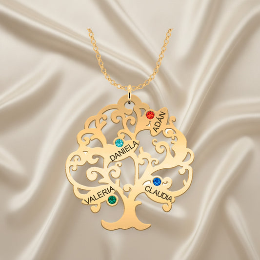 Collier Arbre de Vie personnalisable 11 noms et pierres de naissance