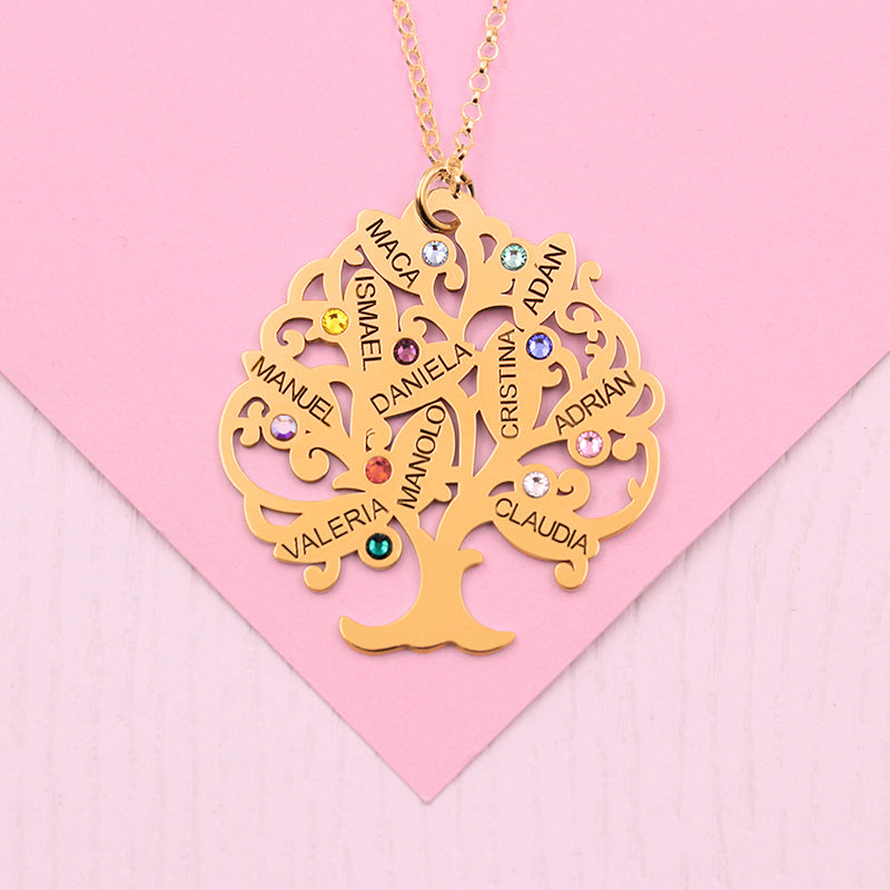 Collier Arbre de Vie personnalisable 11 noms et pierres de naissance