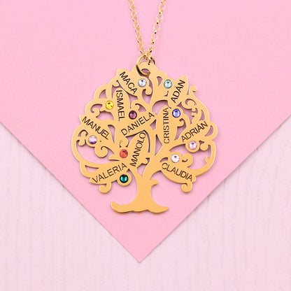 Collier Arbre de Vie personnalisable 11 noms et pierres de naissance