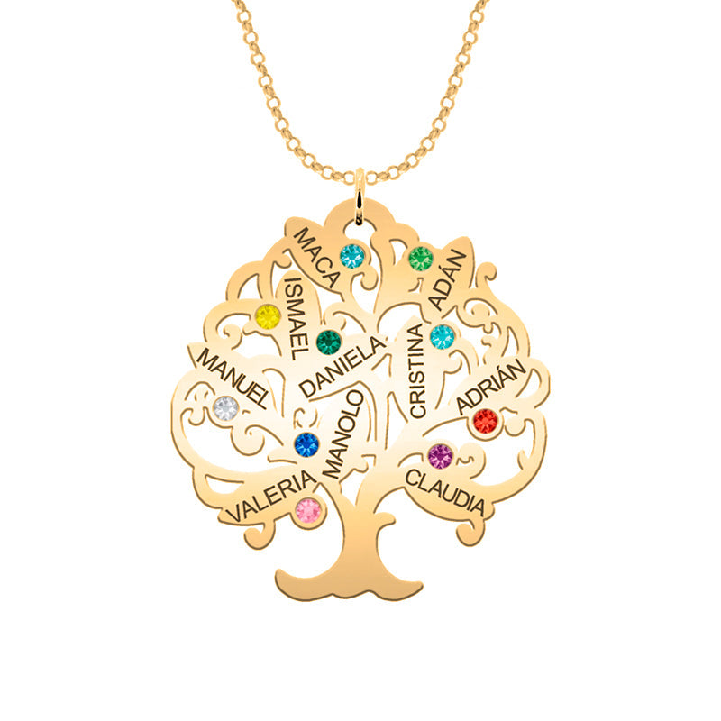 Collier Arbre de Vie personnalisable 11 noms et pierres de naissance