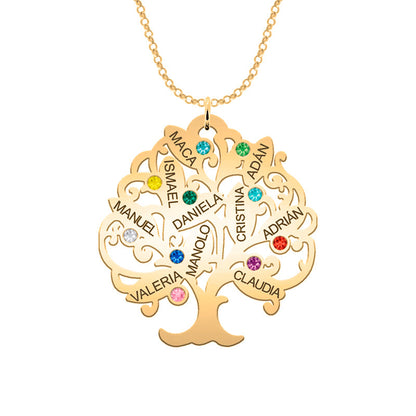 Collier Arbre de Vie personnalisable 11 noms et pierres de naissance