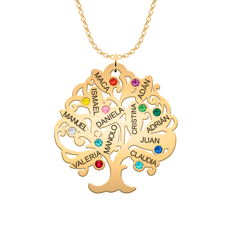 Collier Arbre de Vie personnalisable 11 noms et pierres de naissance