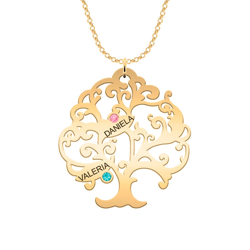 Collier Arbre de Vie personnalisable 11 noms et pierres de naissance