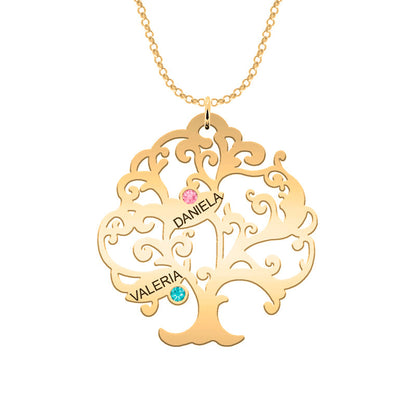 Collier Arbre de Vie personnalisable 11 noms et pierres de naissance