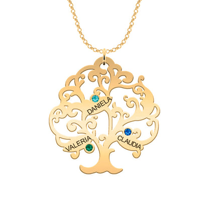 Collier Arbre de Vie personnalisable 11 noms et pierres de naissance