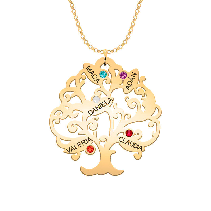 Collier Arbre de Vie personnalisable 11 noms et pierres de naissance