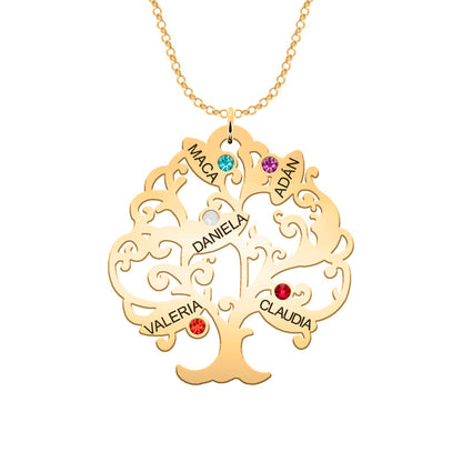 Collier Arbre de Vie personnalisable 11 noms et pierres de naissance