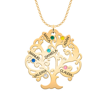 Collier Arbre de Vie personnalisable 11 noms et pierres de naissance