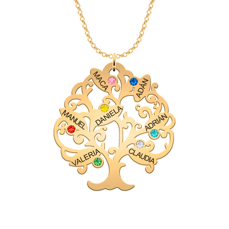 Collier Arbre de Vie personnalisable 11 noms et pierres de naissance