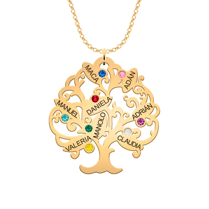 Collier Arbre de Vie personnalisable 11 noms et pierres de naissance