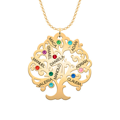 Collier Arbre de Vie personnalisable 11 noms et pierres de naissance