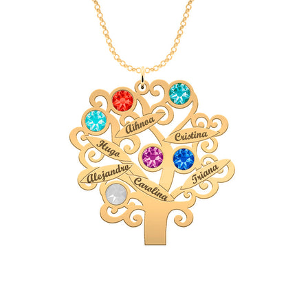 Collier Arbre de Vie Personnalisable 6 Noms et Pierres de Naissance